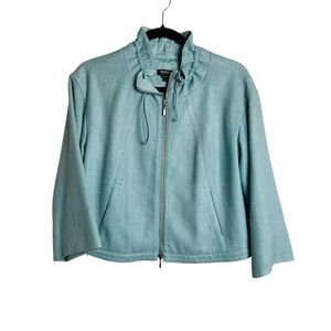 Worth New York Jacket Womens Small Silk Textured Full Zip Funnel Neck Made USA